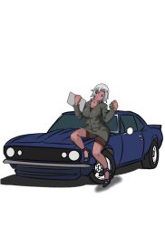  bare_legs book camaro car dark_skin highres mabui_(naruto) magellan_(urumi0107) motor_vehicle naruto naruto_shippuuden urumi0107 vehicle white_hair 