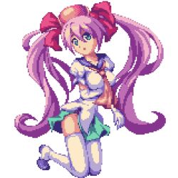  bad_id bad_pixiv_id blue_sailor_collar dress elbow_gloves female gloves long_hair looking_at_viewer lowres mushihime-sama pink_hair pixel_art puffy_short_sleeves puffy_sleeves purple_hair reco sailor_collar short_sleeves solo thighhighs twintails white_background x.x 