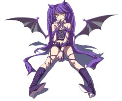  bad_link bat_wings boots breasts bustier choker cleavage collarbone demon_girl female fingernails hair_in_own_mouth high_heels horns image_sample long_fingernails long_hair mx2j naver_sample original purple_hair shoes short_shorts shorts sitting small_breasts solo very_long_hair wings yellow_eyes 