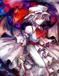  bat_wings blue_hair commentary_request female hat nazuka_(mikkamisaki) red_eyes remilia_scarlet solo touhou wings 