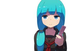  bad_id bad_pixiv_id blue_eyes blue_hair cellphone female hatsune_miku light_smile long_hair phone photoshop_(medium) school_uniform serafuku simple_background solo tomioka_jirou twintails upper_body vocaloid 