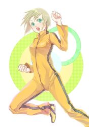  bad_id bad_pixiv_id blonde_hair bodysuit bruce_lee&#039;s_jumpsuit female huang_baoling mori-003 orange_bodysuit shoes short_hair sneakers solo tiger_&amp;_bunny 