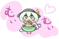  blush chibi dress female green_eyes green_hair hat heart heart_of_string komeiji_koishi maitora open_mouth photoshop_(medium) solo third_eye touhou 