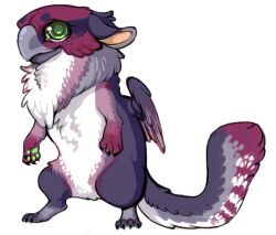  avian beak bird chibi female feral green_eyes gryphon markings multicolored_body mythological_avian mythological_creature mythology pink_markings simple_background solo thistle_(disambiguation) uni white_background wings 