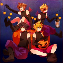  4boys alternate_costume bad_id bad_pixiv_id black_hair blonde_hair blue_eyes brown_hair gloves horns jack-o&#039;-lantern kingdom_hearts kingdom_hearts_birth_by_sleep lantern male_focus multiple_boys pumpkin roxas sana423 sora_(halloween_town)_(kingdom_hearts) sora_(kingdom_hearts) spoilers vanitas_(kingdom_hearts) ventus_(kingdom_hearts) wings yellow_eyes 