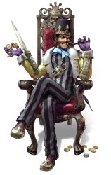  chair coin coins gio_dampierre hat highres kawano_takuji lord_geo_dampierre male male_focus money namco official_art soul_calibur soul_calibur_v soulcalibur_v 