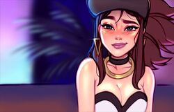  akali blushypixy blushyspicy k/da_akali k/da_series league_of_legends smile strapless strapless_top strapless_topwear tubetop 