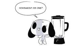  animate_inanimate anthro appliance blender_(machine) canid dialogue english_text eyelashes female gats greyscale kitchen_appliance mammal monochrome nintendo nintendo_switch simple_background solo speech_bubble switch_dog text 