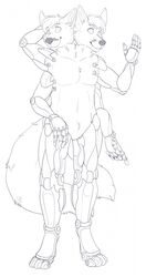  135:256 2_heads anthro burez_folf cybernetics cyborg digitigrade hi_res machine male multi_arm multi_head multi_limb multi_tail prosthetic prosthetic_arm prosthetic_leg prosthetic_limb simple_background tail white_background 