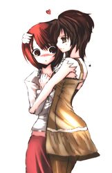  blush brown_eyes brown_hair dress fatal_frame fatal_frame_4 hug minazuki_ruka multiple_girls pantyhose short_hair skirt tsukimori_madoka vader_(n.r.t.a.) 