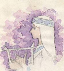  female harp headband hilda_(horus_no_daibouken) instrument long_hair lowres mori_yasuji musical_instrument official_art solo taiyou_no_ouji:_horus_no_daibouken 