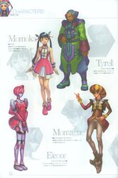  2boys 2girls absurdres bare_shoulders blue_hair dress elenor_camuel fonewm gloves highres jean_carlo_montague momoka multiple_boys multiple_girls official_art phantasy_star phantasy_star_online phantasy_star_online_blue_burst pointy_ears racaseal short_dress translation_request twintails 