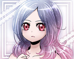  cokata commentary_request female fresh_precure! gradient_hair grey_hair higashi_setsuna long_hair multicolored_hair parted_bangs photoshop_(medium) pink_hair portrait precure purple_hair red_eyes solo 