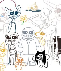  2015 alphys animated_skeleton anthro armless asgore_dreemurr beard blonde_hair bone boss_monster_(undertale) bovid canid canine canis caprine digital_media_(artwork) domestic_dog elemental_creature facial_hair fish flora_fauna flowey_the_flower frisk_(undertale) fur group hair heats_flamesman horn human mammal marine mettaton monster_kid onionsan papyrus_(undertale) plant sans_(undertale) simple_background skeleton tem temmie_(undertale) the_weaver toriel undead undertale undertale_(series) undyne white_body white_fur 