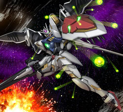  asteroid battle beam_rifle beams bits energy_gun explosion gun gundam gundam_age gundam_legilis mecha no_humans rifle shield space vagan weapon wings 