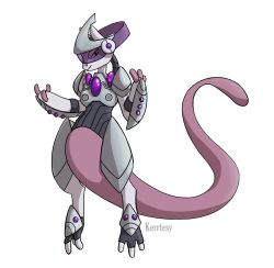  2019 3_fingers 3_toes anthro armor arms_bent artist_name black_clothing black_footwear black_topwear breasts cel_shading closed_smile clothed clothed_anthro clothed_female clothing colored digital_drawing_(artwork) digital_media_(artwork) english_description fakemon featureless_crotch feet female female_anthro fingers footwear full-length_portrait gauntlets generation_6_pokemon gloves grey_armor grey_body grey_gauntlets grey_helmet grey_pauldron grey_skin handwear hi_res hybrid legendary_pokemon light lighting long_tail looking_at_viewer lunareel mega_evolution mega_mewtwo mega_mewtwo_x mega_mewtwo_y mouth_closed nintendo pauldron pokemon pokemon_(species) portrait purple_body purple_skin purple_tail shaded simple_background small_breasts smile smiling_at_viewer solo tail text toes topwear visor white_background wide_crotch 