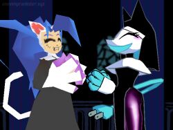  2026 3d_(artwork) 4:3 alternate_costume anthro blue_hair capcom cat_tail closed_eyes clothing crossover darkner darkstalkers deltarune digital_media_(artwork) duo electrical_plug_tail felicia_(darkstalkers) felid feline female hair humanoid low_poly mammal monster nun nun_habit nun_outfit official_alternate_costume praying religious_clothing robot_anthro tail tasque_manager tasque_manager_(nun) undertale_(series) unevenprankster watermark website_url werecreature 