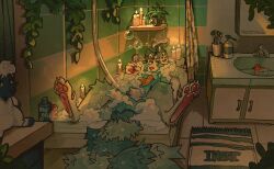 ambiguous_anthro ambiguous_gender anthro artist_name bath bathing bathroom bathroom_sink bathtub biped blowing_bubbles brush bubble bubble_bath cabinet candle candlelight canid canine digital_drawing_(artwork) digital_media_(artwork) foam full-length_portrait fur hair hi_res inner_ear_fluff light mammal multicolored_body multicolored_fur pawpads paws plant plant_pot plushie portrait randitawu relaxing rubber_duck rug shaded shower_curtain sink soap solo tail text toothbrush tuft two_tone_body two_tone_fur water 