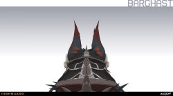  2026 3_toes absurd_res ambiguous_feral ambiguous_gender barghast_(highguard) black_body black_fur canid canid_demon colored company_name concept_art demon digital_drawing_(artwork) digital_media_(artwork) english_description english_text feet feral fur gradient_background grey_mask hi_res highguard_(game) light lighting mammal mask multicolored_body multicolored_fur nicholas_patrick_kelana official_art rear_view saddle shaded simple_background solo text toes 