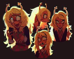  2026 aly_kame anthro antlers backlighting black_background blonde_hair blue_eyes bodily_fluids buckteeth clothed clothed_anthro clothed_female clothing constricted_pupils crazy_eyes deer deltarune digital_drawing_(artwork) digital_media_(artwork) english_description eyelashes female hair hi_res horn light lighting long_hair mammal multiple_expressions new_world_deer noelle_holiday pupils reindeer simple_background small_pupils snowgrave solo tears teeth undertale_(series) 