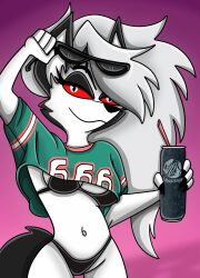  anthro beverage bikini bikini_bottom bikini_top black_nose breasts canid canid_demon canine clothed clothed_anthro clothed_female clothing demon eyewear eyewear_on_head female fur grand_theft_auto grand_theft_auto_vi grey_body grey_fur grey_hair gta_vi_cover_girl hair hellaverse hellhound helluva_boss hi_res loona_(helluva_boss) mammal meme mythological_canine mythological_creature mythology navel rockstar_games shinragod shirt smile solo sunglasses sunglasses_on_head swimwear topwear two-piece_swimsuit wearing_sunglasses white_body white_fur 