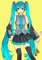  aqua_eyes aqua_hair bad_id bad_pixiv_id detached_sleeves female hatsune_miku k-996 long_hair necktie solo spring_onion thighhighs twintails vocaloid 