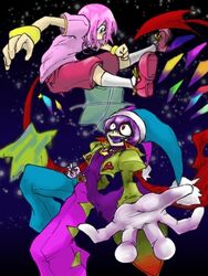  battle blue_eyes crazy_eyes fight fighting hat heterochromia jester_cap jester_hat kirby kirby_(series) marx marx_soul nintendo pale_skin personification pink_hair red_eyes rule_63 wings 