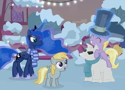  2017 absurd_res alicorn blonde_hair broom building chirpy_hooves_(mlp) christmas christmas_lights cleaning_tool closed_eyes clothing coal cosmic_hair crown cutie_mark dinky_hooves_(mlp) equid equine ethereal_hair eyelashes eyeshadow feathered_wings feathers female feral friendship_is_magic group hair happy hasbro hat headgear headwear hi_res holidays horn lolicon magic makeup mammal mascara my_little_pony mythological_creature mythological_equine mythology open_mouth outside pattern_clothing pattern_scarf pegasus plant princess_luna_(mlp) pseudo_hair purple_eyes scarf shadow shrub shutterflyeqd sitting smile snow snowman sparkles striped_clothing striped_scarf stripes teal_eyes teeth top_hat unicorn wings winter young young_feral 