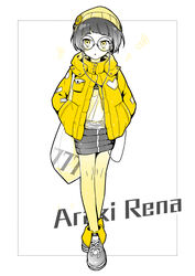  :o araki_rena badge bag beanie blush bob_cut breast_pocket button_badge cable character_name commentary_request cross-laced_footwear dotted_line earphones eighth_note eyelashes female full_body glasses hands_in_pockets hat jacket lightning_bolt_symbol listening_to_music long_sleeves miniskirt musical_note open_clothes open_jacket outside_border pantyhose partially_colored pocket reika_(clovia_studio) round_eyewear shoes short_hair shoulder_bag simple_background skirt smiley_face sneakers solo stitches tokyo_7th_sisters walking white_background yellow_eyes yellow_hat yellow_jacket yellow_pantyhose yellow_theme 