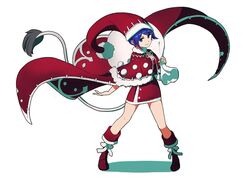  alternate_costume bad_id bad_twitter_id bare_legs blue_eyes blue_hair boots capelet christmas commentary doremy_sweet female full_body hat long_tail looking_at_viewer miniskirt pom_pom_(clothes) red_footwear red_skirt sack santa_costume santa_hat shishi_osamu simple_background skirt smile solo standing tail tapir_tail touhou white_background 