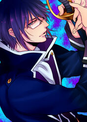  1boy bad_id bad_pixiv_id blue_eyes blue_hair glasses k-996 k-project male_focus munakata_reishi solo sword weapon 