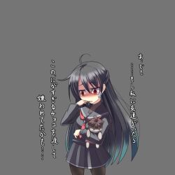  ^^^ bandages black_hair black_serafuku black_skirt commentary_request female long_hair original pantyhose red_eyes school_uniform serafuku skirt solo standing stuffed_toy tears translated ygo_(kintsuba) 