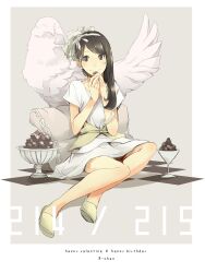  a~chan bad_id bad_pixiv_id bird black_eyes black_hair bracelet brown_eyes brown_hair chalice character_name chocolate corset cup female flats food grey_background hair_over_shoulder hairband happy_birthday happy_valentine holding holding_chocolate holding_food jewelry long_hair perfume_(band) pillow revision shirt sitting skirt smile solo valentine white_footwear white_shirt white_skirt yoshito 