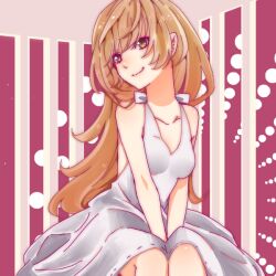  bad_id bad_pixiv_id blonde_hair curry_gohan dress female long_hair monogatari_(series) nisemonogatari oshino_shinobu solo yellow_eyes 