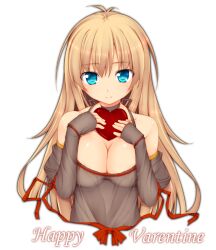  aqua_eyes bare_shoulders blonde_hair breasts choker cleavage detached_sleeves english_text engrish_text female happy_valentine heart large_breasts long_hair looking_at_viewer original painttool_sai_(medium) ranguage ribucci sleeves_past_wrists solo straight-on upper_body valentine 