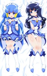  aoki_reika bed_sheet bike_shorts black_hair blue_eyes blue_hair blue_skirt blue_theme boots breasts commentary_request cosplay cure_beauty cure_beauty_(cosplay) dakimakura_(medium) female hair_tubes head_wings knee_boots long_hair lying magical_girl multiple_views oborotsuki_kakeru open_mouth panties photoshop_(medium) precure self_cosplay shorts shorts_under_skirt skirt small_breasts smile_precure tiara underwear white_panties wings 