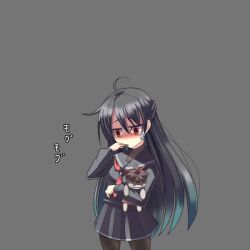  ^^^ bandages black_hair black_serafuku black_skirt commentary_request female long_hair original pantyhose red_eyes school_uniform serafuku skirt solo standing stuffed_toy tears translated ygo_(kintsuba) 