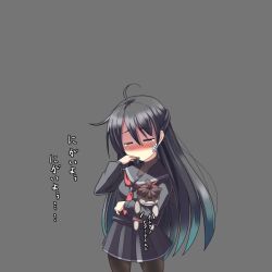  ^^^ bandages black_hair black_serafuku black_skirt commentary_request female long_hair original pantyhose red_eyes school_uniform serafuku skirt solo stuffed_toy tears translated ygo_(kintsuba) 