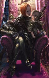  bald dragon_age dragon_age_2 elf grey_warden leliana_(dragon_age) mage onibox 