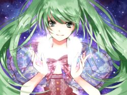  an-mar bad_id bad_pixiv_id bow female green_eyes green_hair hatsune_miku head_tilt long_hair smile solo thighhighs vocaloid 