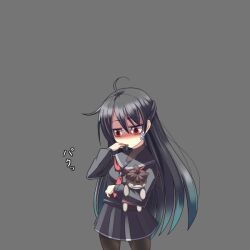  ^^^ bandages black_hair black_serafuku black_skirt commentary_request female long_hair original pantyhose red_eyes school_uniform serafuku skirt solo standing stuffed_toy tears translated ygo_(kintsuba) 