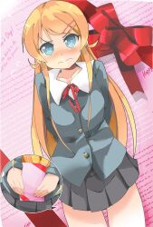  blush chocolate commentary_request embarrassed female kousaka_kirino long_hair ore_no_imouto_ga_konna_ni_kawaii_wake_ga_nai photoshop_(medium) rakkogawa_rinro ribbon school_uniform solo speech_bubble tsundere zoom_layer 