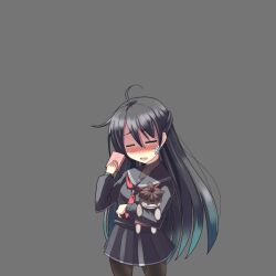  ^^^ bandages black_hair black_serafuku black_skirt commentary_request female long_hair original pantyhose red_eyes school_uniform serafuku skirt solo standing stuffed_toy tears ygo_(kintsuba) 