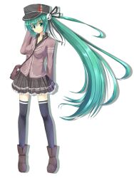  bad_id bad_pixiv_id female hair_ribbon hat hatsune_miku highres long_hair niboss photoshop_(medium) ribbon school_uniform solo standing thighhighs vocaloid zettai_ryouiki 