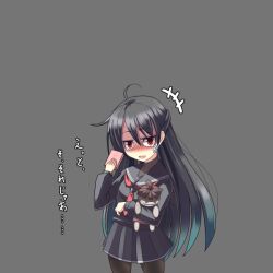  ^^^ bandages black_hair black_serafuku black_skirt commentary_request female long_hair original pantyhose red_eyes school_uniform serafuku simple_background skirt solo standing stuffed_toy tears translated ygo_(kintsuba) 