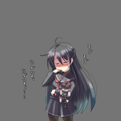  ^^^ bandages black_hair black_serafuku black_skirt commentary_request female long_hair original pantyhose red_eyes school_uniform serafuku skirt solo stuffed_toy tears translated ygo_(kintsuba) 