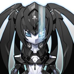  android black_rock_shooter black_rock_shooter_(character) blue_eyes commentary_request flaming_eye glowing glowing_eye joints mecha mechanization medarot no_humans photoshop_(medium) robot robot_joints solo tonami_kanji twintails 