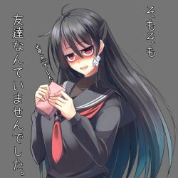  bandages black_hair black_serafuku blush box commentary_request female head_tilt jitome long_hair open_mouth original red_eyes school_uniform serafuku simple_background solo translated upper_body ygo_(kintsuba) 