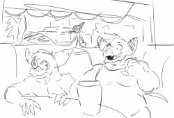  ampharos anthro bat descendunderground_oc drinking duo eating eating_food eyewear generation_2_pokemon glasses hanging_out hi_res male mammal nintendo pokemon pokemon_(species) relaxing ruffleztheampharos suchlambada17 talking_to_another wearing_glasses 
