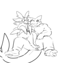  anthro aquatic clothing cuddling duo feral fish generation_7_pokemon lurantis male male/male muscular nintendo pokemon pokemon_(species) revolver_oc romantic romantic_couple shark shirtless sitting sitting_on_another size_difference smellmoonflower_oc suchlambada17 tail 